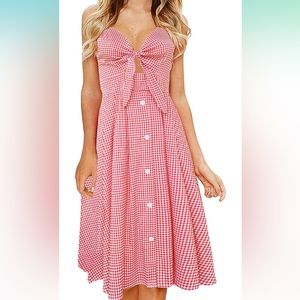 Red Plaid Tie Front Dress Size Medium NWT